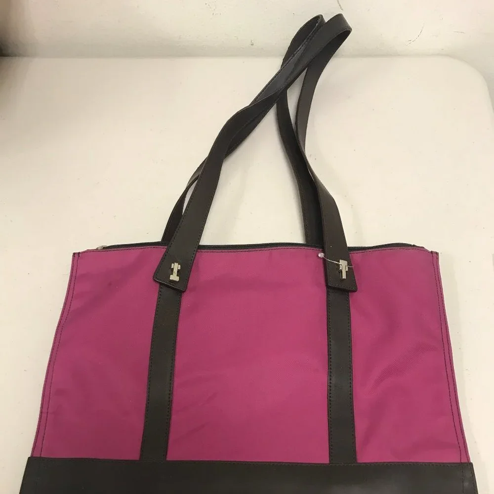 La Marthe fuchsia pink brown leather tote New